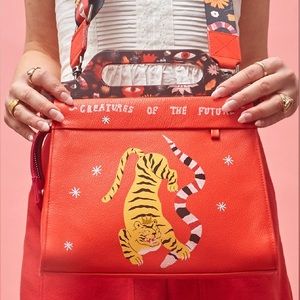 Min & Mon, “Vali Fiesta Red Leather Crossbody Handbag - Tiger and Snake Print